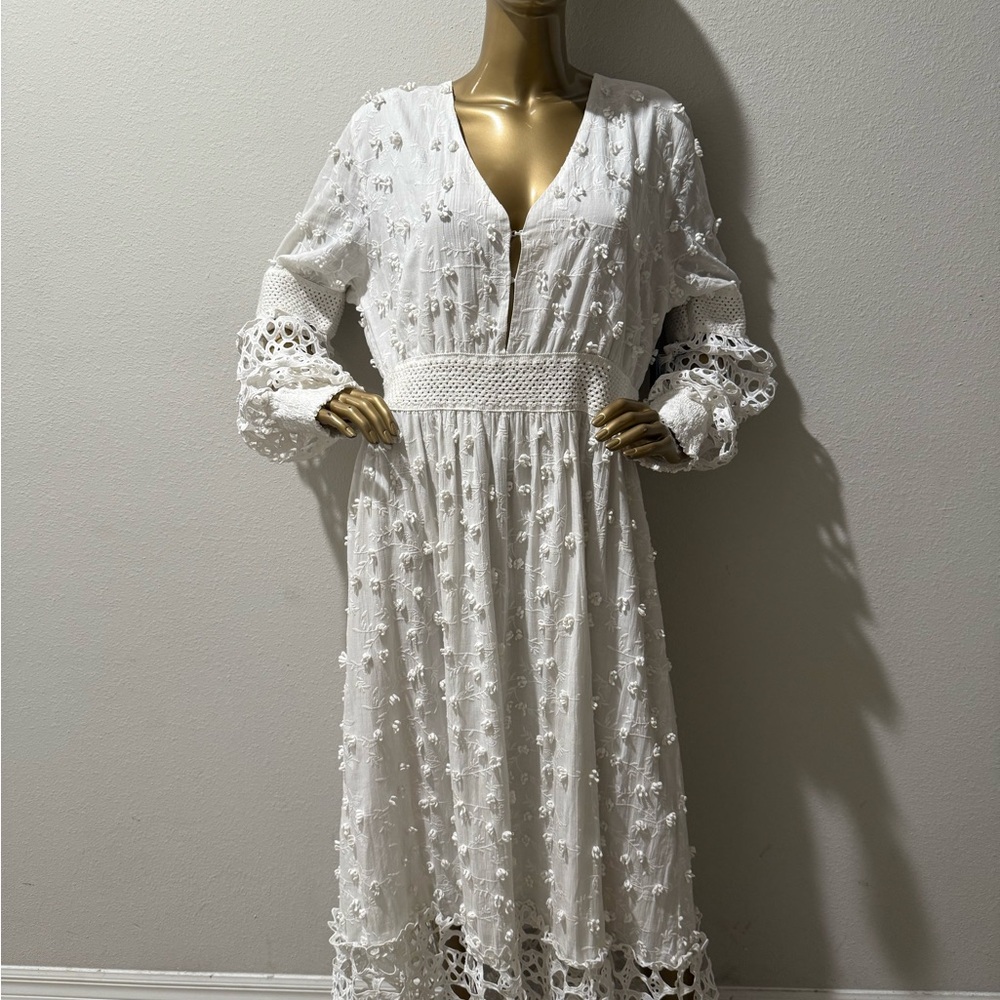 Boston Proper White V-Neck Bishop Sleeve Sundress